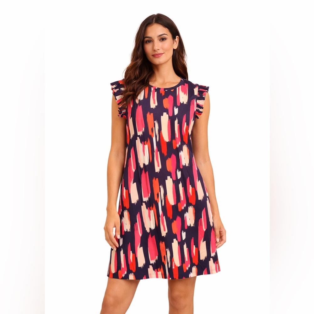 NWT Mary Square Size XS Colorful Sleeveless Dress with Ruffle Details